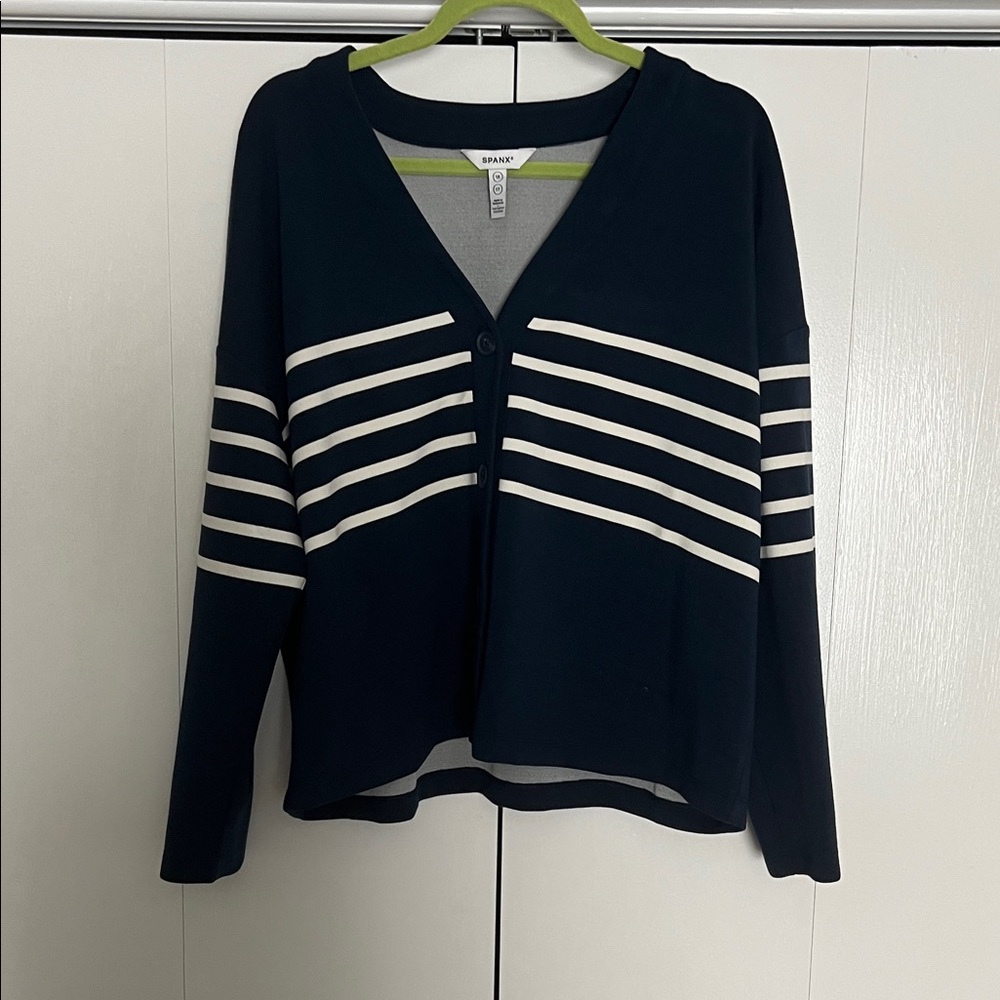 SPANX Navy and White Striped Top